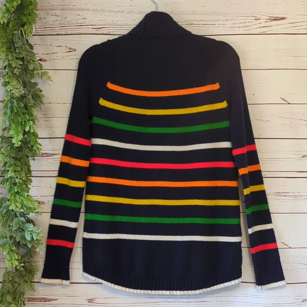 J. Crew XS Rainbow Multistripe‎ Supersoft Yarn Turtleneck Sweater Pride Cozy